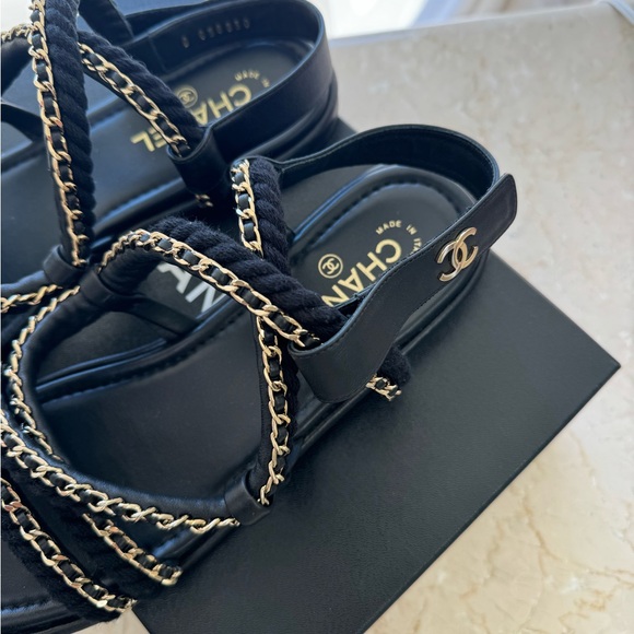 Chanel flat sandals size 41 black leather rope - Picture 4 of 7
